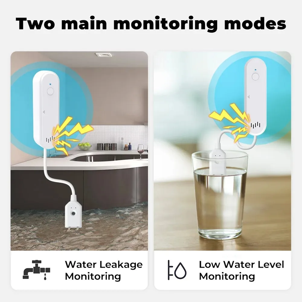 Фото Tuya Smart WIFI датчик утечки воды сигнализация детектор воды 80 дБ датчик утечки наводнения приложение дистанционное управление охранная сигнализация №4