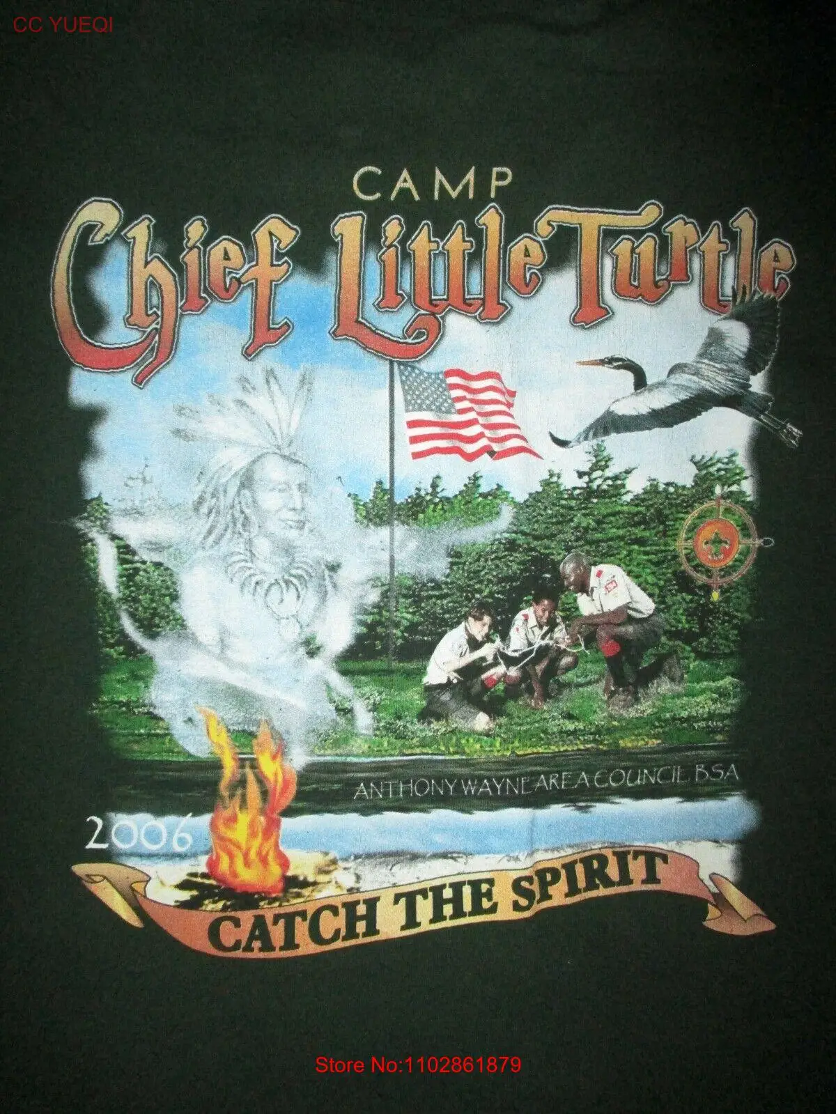 vtg CAMP CHIEF LITTLE TURTLE ФУТБОЛКА vtg Boy Scouts of America BSA Indiana LG