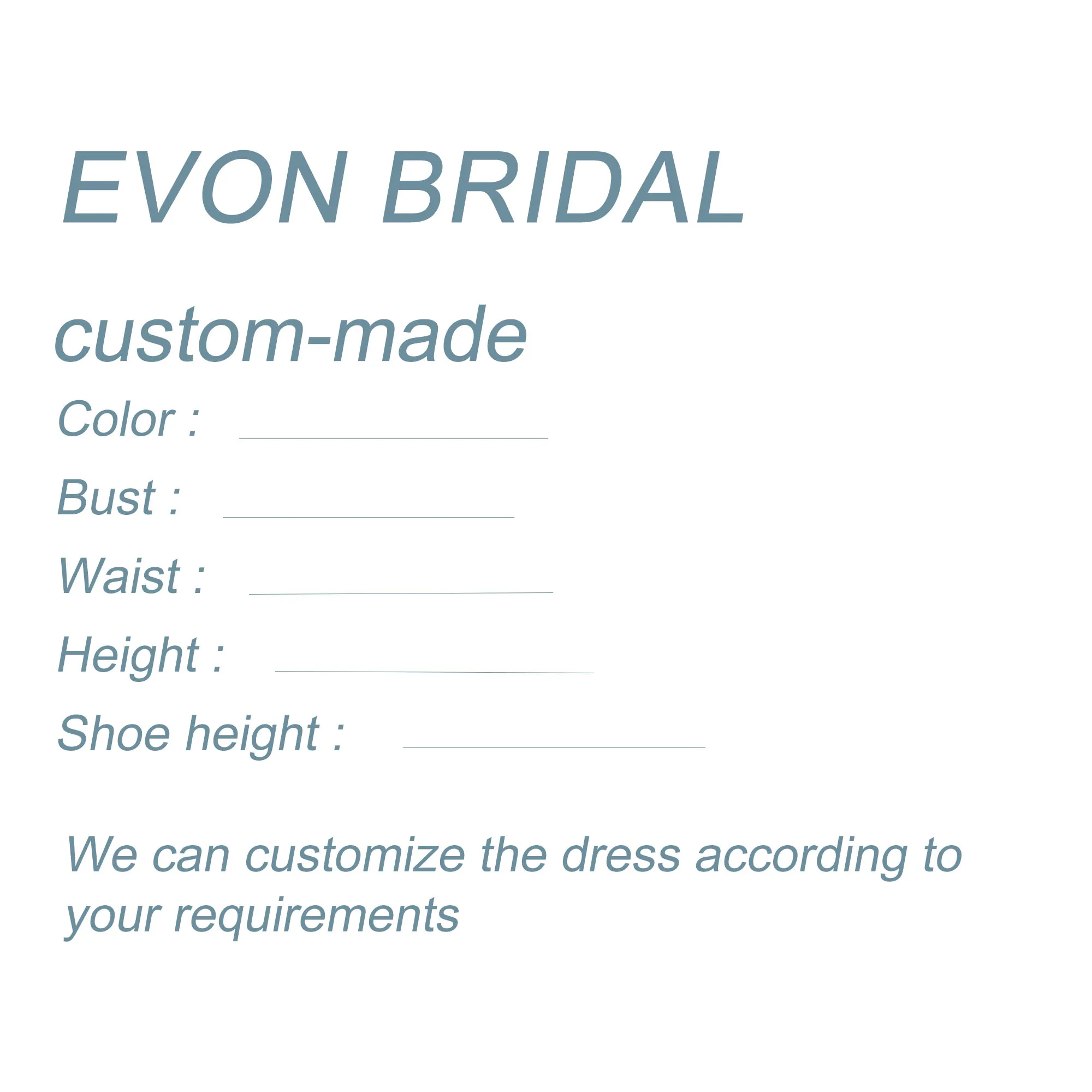 EVON BRIDAL Дополнительная индивидуальная плата Вечерние платья на заказ Платье для выпускного вечера Вечерние платья Ускоренная плата за доставку