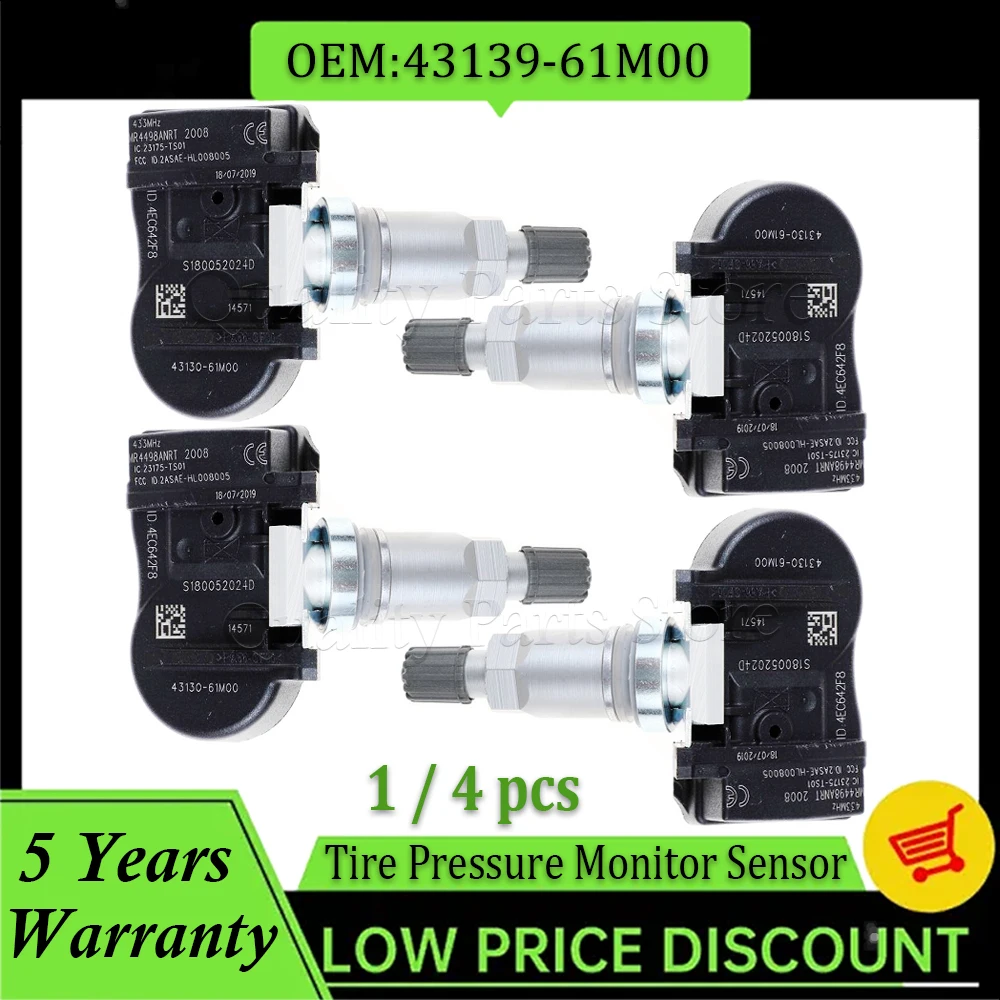 Новые 433 МГц датчики контроля давления в шинах TPMS для Suzuki Vitara SX4 S-cross Ignis Baleno Swift Jimmy 43139-61M00 43130-61M00