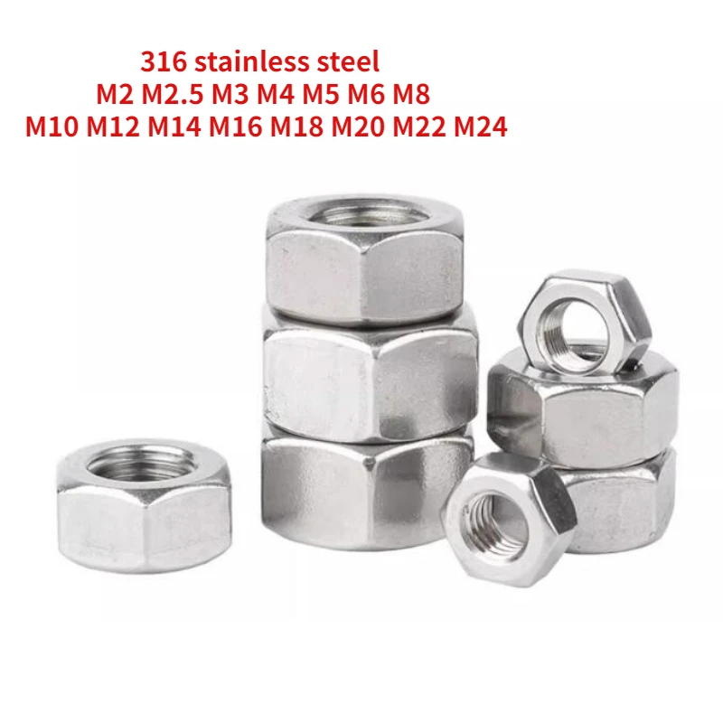 2-200 шт. DIN934 316 Шестигранная гайка из нержавеющей стали M2 M2 M2, 5 M3 M4 M5 M6 M8 M10 M12 M14 M16 M18 M20 M22 M24