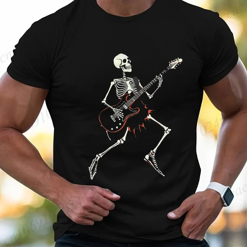 Men Women T-Shirt Personalized Shirt Guitar Skeleton Graphic Harajuku Streewear Clothes Fashion Causal Tops Tee Skull Clothing
