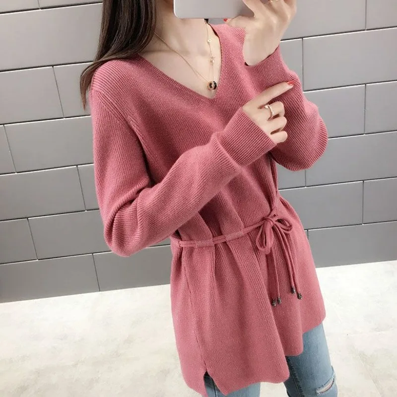 Knitted Sweaters For Women Solid Sale All Cheap Autumn Clothes Japanese Style On Promotion Attractive Top V Neck Female Pullover
