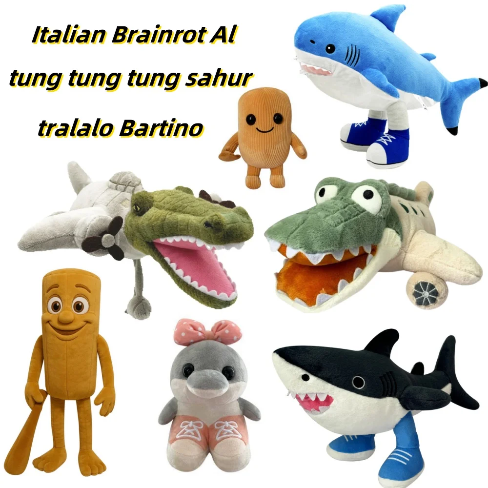 Tung Tung Tung Sahur Плюшевые забавные Tralalelo Tralala Sharks Wear Синие туфли Мягкая кукла-подушка Игрушка для детей Подарки на день рождения