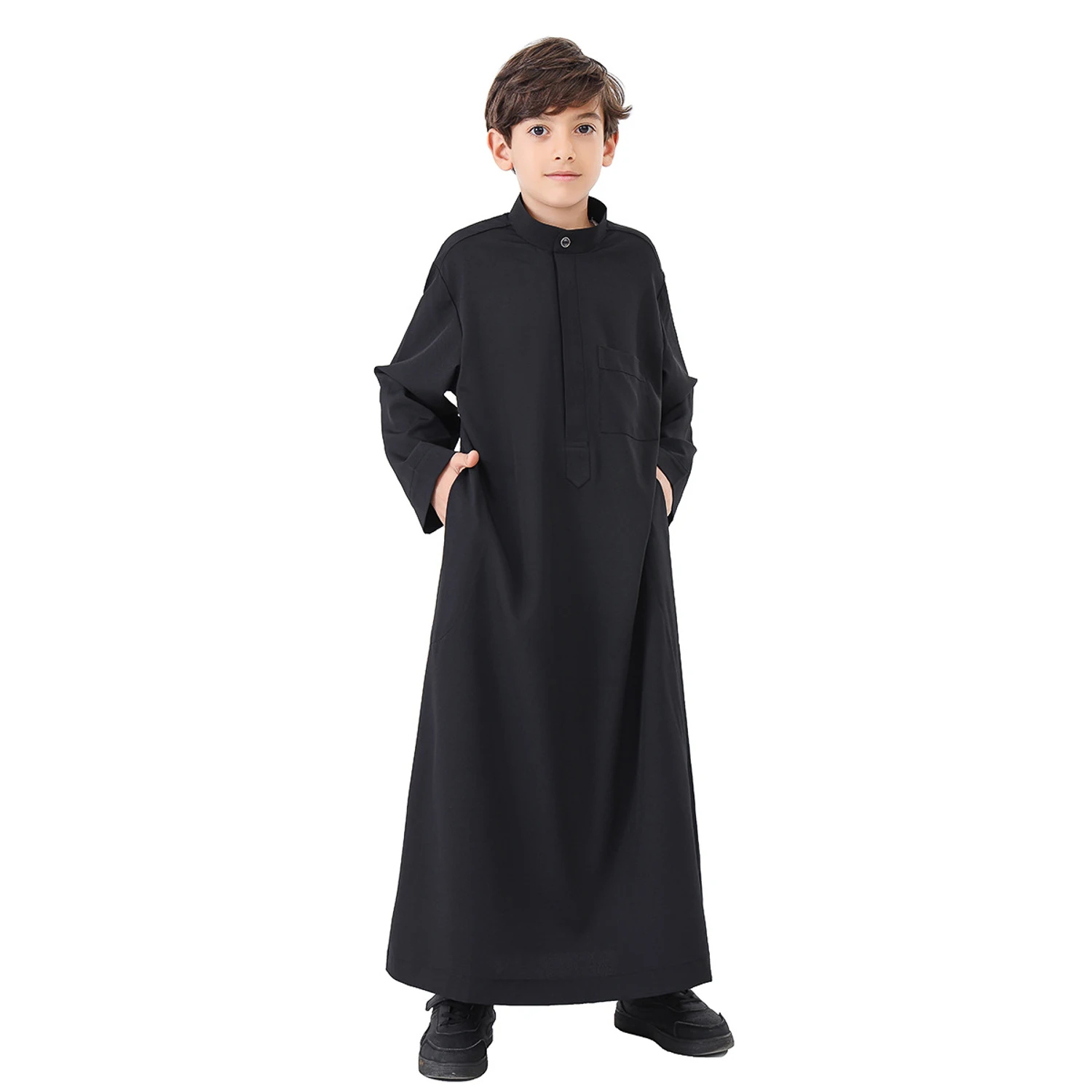 Дети Thawb Подростки Мусульманская мода Джубба Тобес Арабский Пакистан Дубай Кафтан Абая Халаты Исламская одежда Саудовская Аравия Черный Ло (art.: 3920cd35d59e9) - 3920cd35d59e9