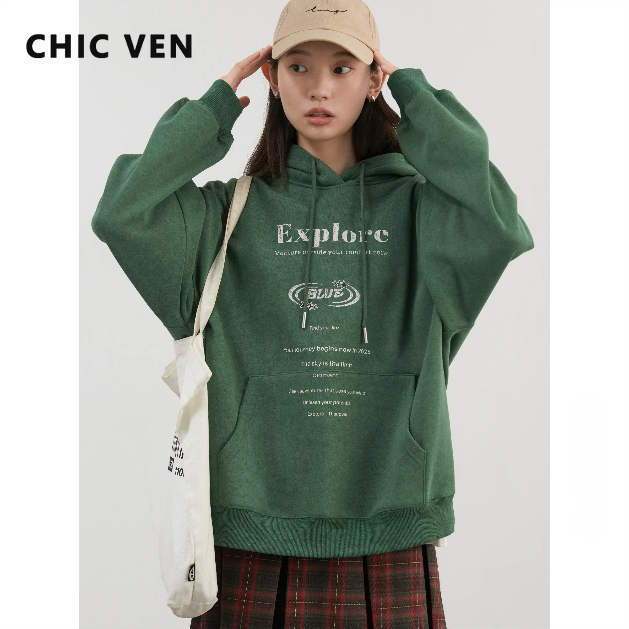 CHIC VEN женские толстовки свободные повседневные спортивные новые винтажные толстовки с принтом плюшевый женский топ пуловер осень-зима 2024