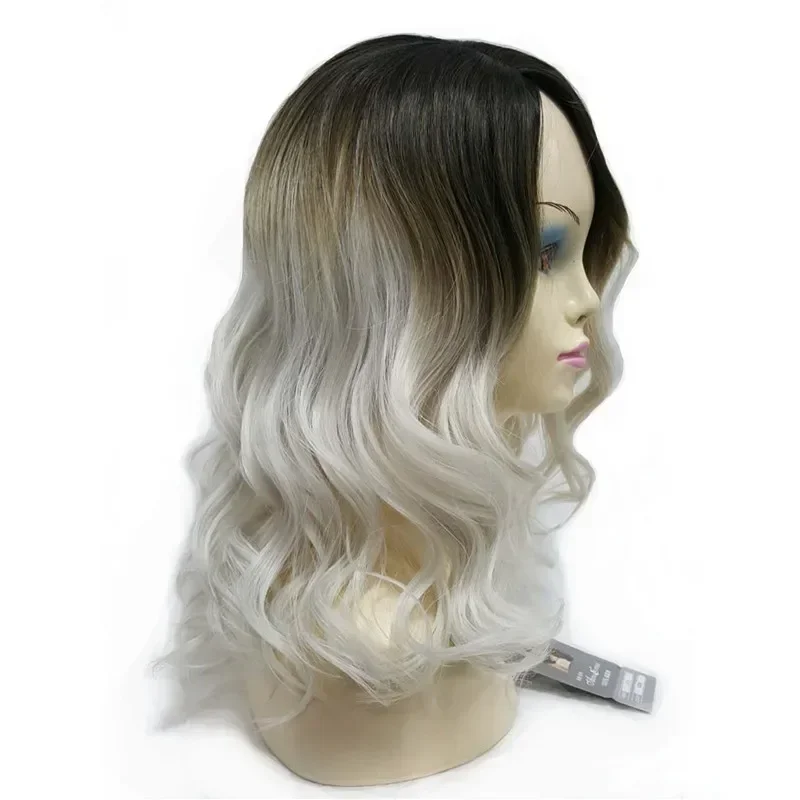 StrongBeauty женский парик Ombre серебристо-серый темный корень длинная вьющаяся прическа с челкой синтетические полные парики