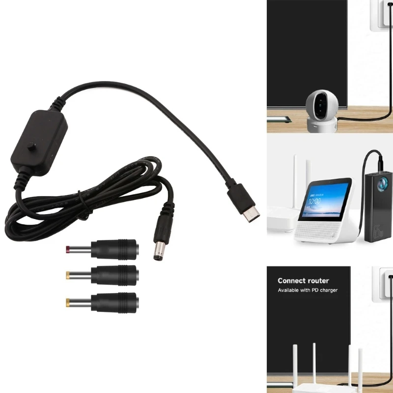 Фото USB C Type C до 2,5x0,7 мм, 5 В, 9 В, 12 В, 12 В, 20 В, регулируемый кабель питания PD для легких вентиляторов, игрушечных для и №2