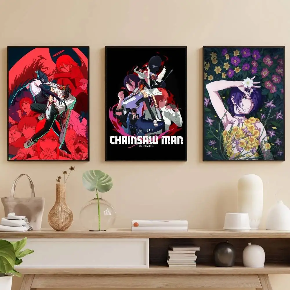 C-Chainsaw Man Movie Reze Arc Плакат Самоклеящаяся художественная водонепроницаемая бумажная наклейка Кофейня Бар Комната