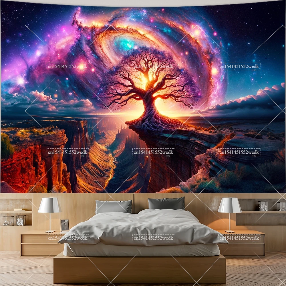 Гобелен Trippy Cloud Tree Of Life, настенный декор для комнаты, эстетическое дерево желаний, галактика, пейзаж, колдовство, гобелены в стиле бохо
