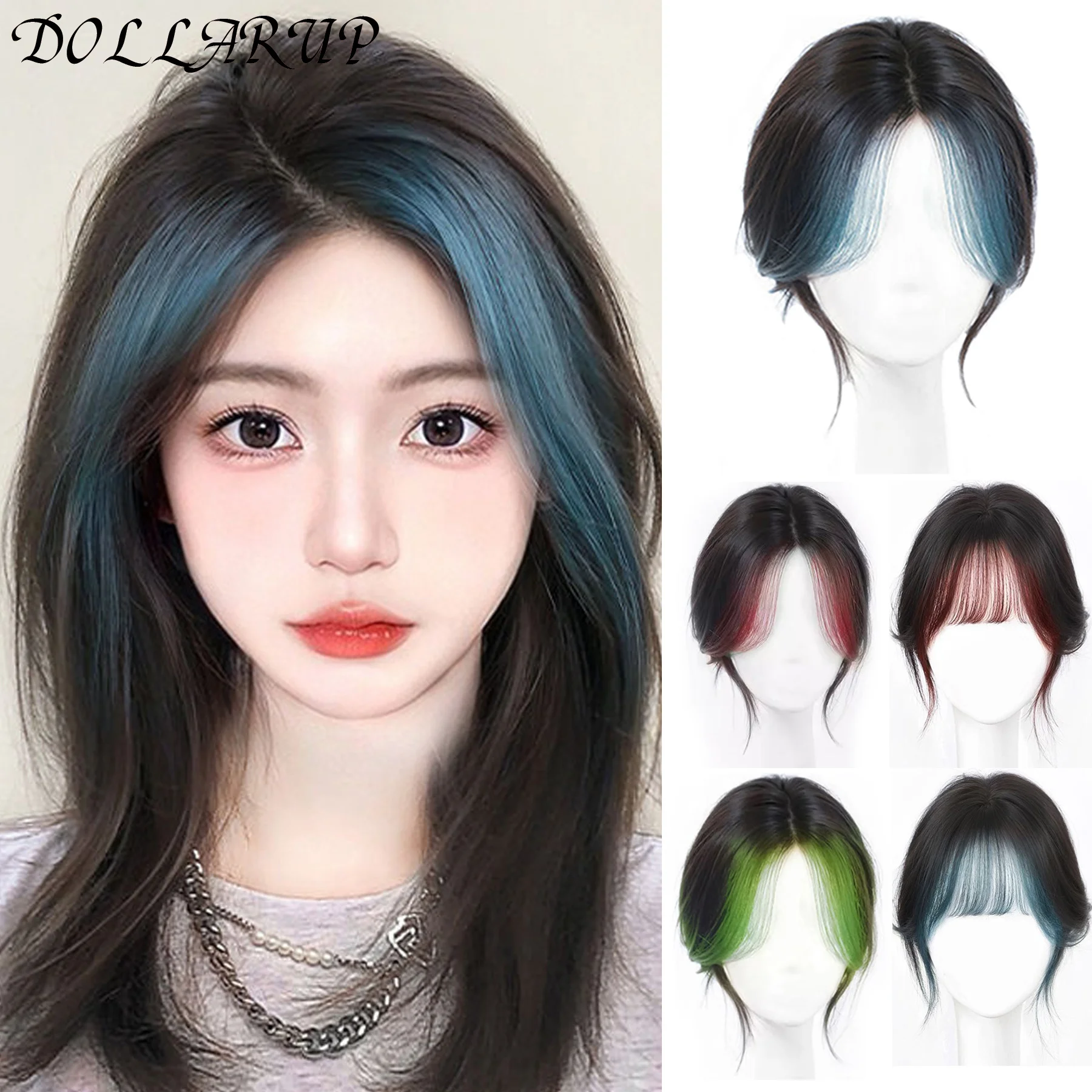Синтетический топпер DOLL, выделенная фиолетовая розовая челка, средняя часть, прямая челка, закрывающая белые волосы, шиньон