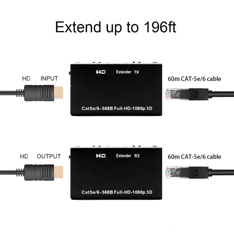 Фото 60M HDMI Extender HDMI to RJ45 Extender 1080P Network Extender от CAT5e CAT6 LAN Extensor для PS4 TV PC Laptop Macbook pro №4