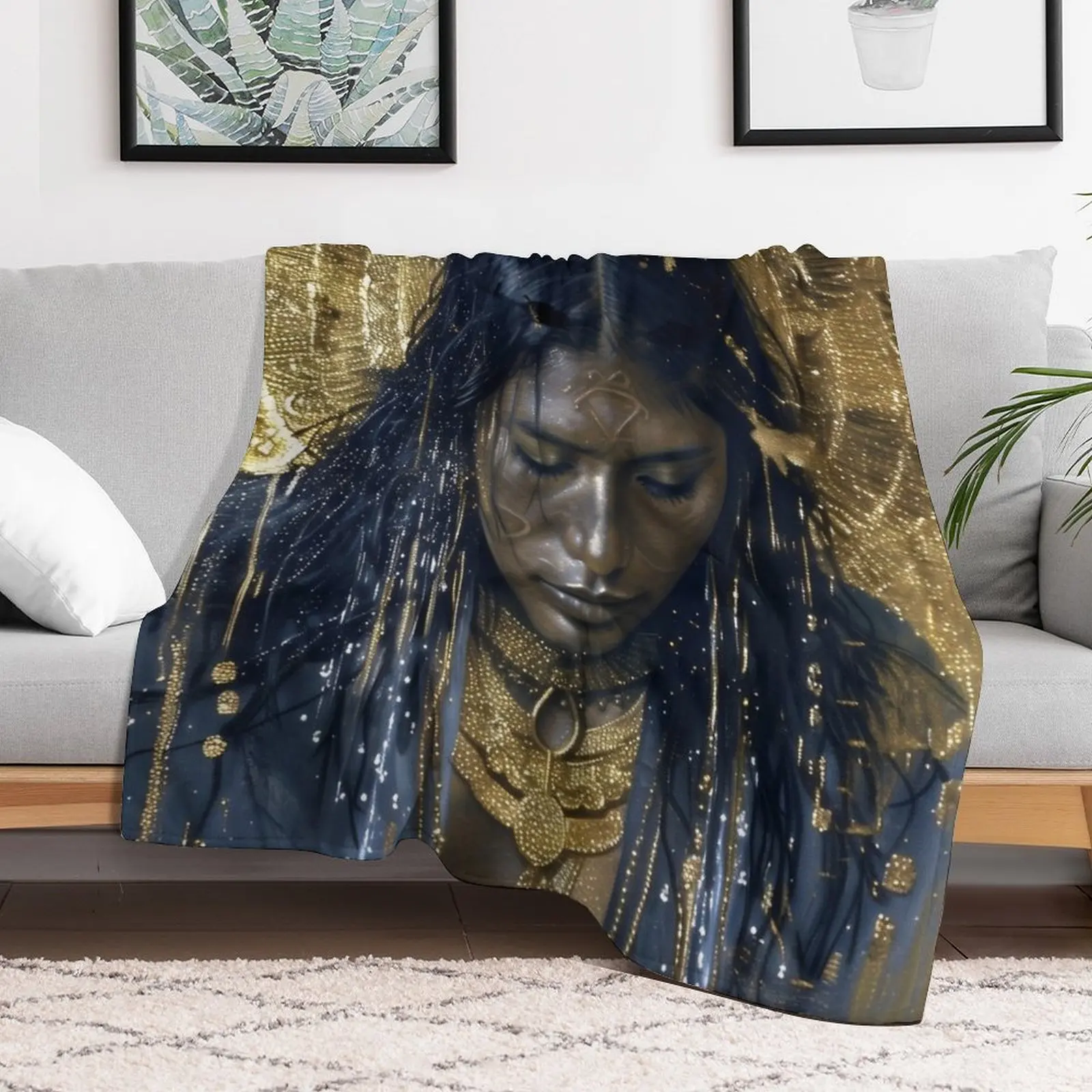 Фото Одеяло Taino Goddess Atabey Surreal Gold Art для декоративного дивана, летние зимние кровати, покрывала, одеяла №2