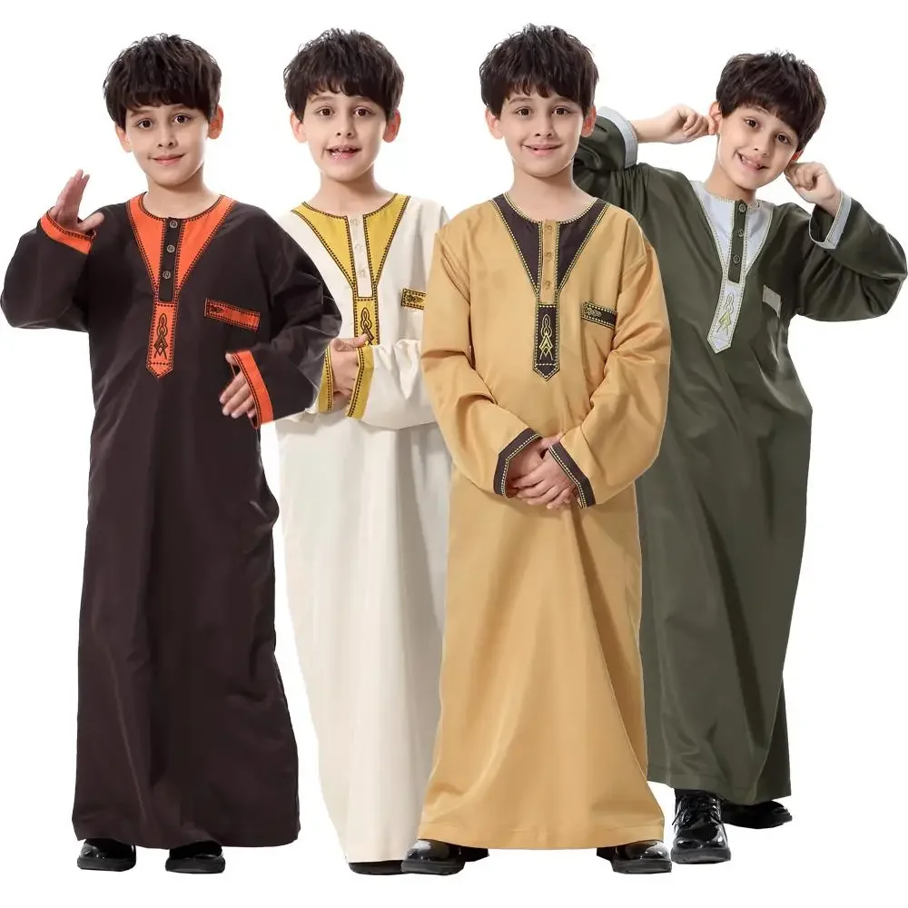 Рамадан исламские мальчики Саудовская Джубба Тобе Thawb мусульманская одежда кафтан Абая молитва детские халаты детское арабское платье на Ближнем Востоке