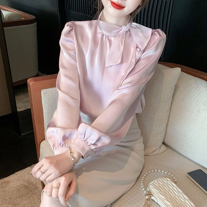 Фото Off White Woman Top Tie однотонный современный длинный элегантный и молодежный шикарный распродажа новых сорочек и блузок для социальных новинок 2025 года для женщин №2