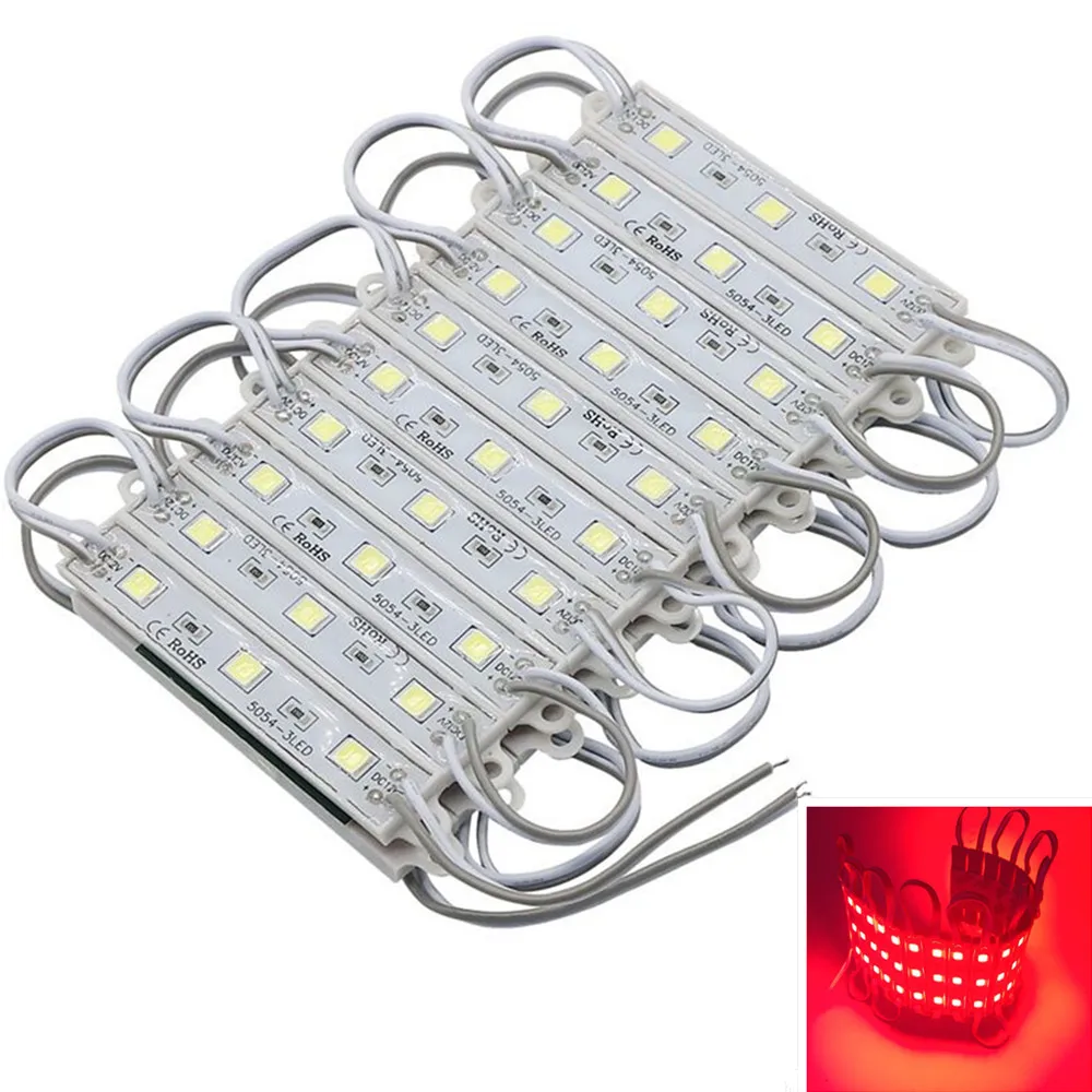 20 шт./лот DC12V светодиодный модуль 3 SMD 5054 холодный белый/красный цвет водонепроницаемый IP66 супер яркая подсветка для вывески