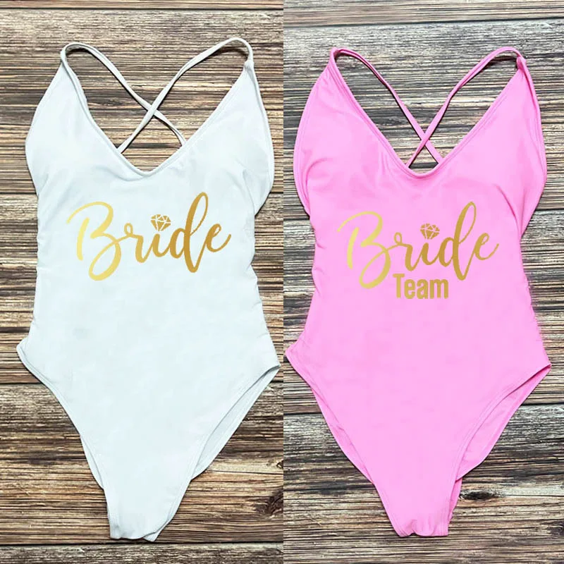 Цельный купальник BRIDE TEAM, женские сексуальные мягкие купальники, женский купальный костюм для бакалавра, боди maillot de bain