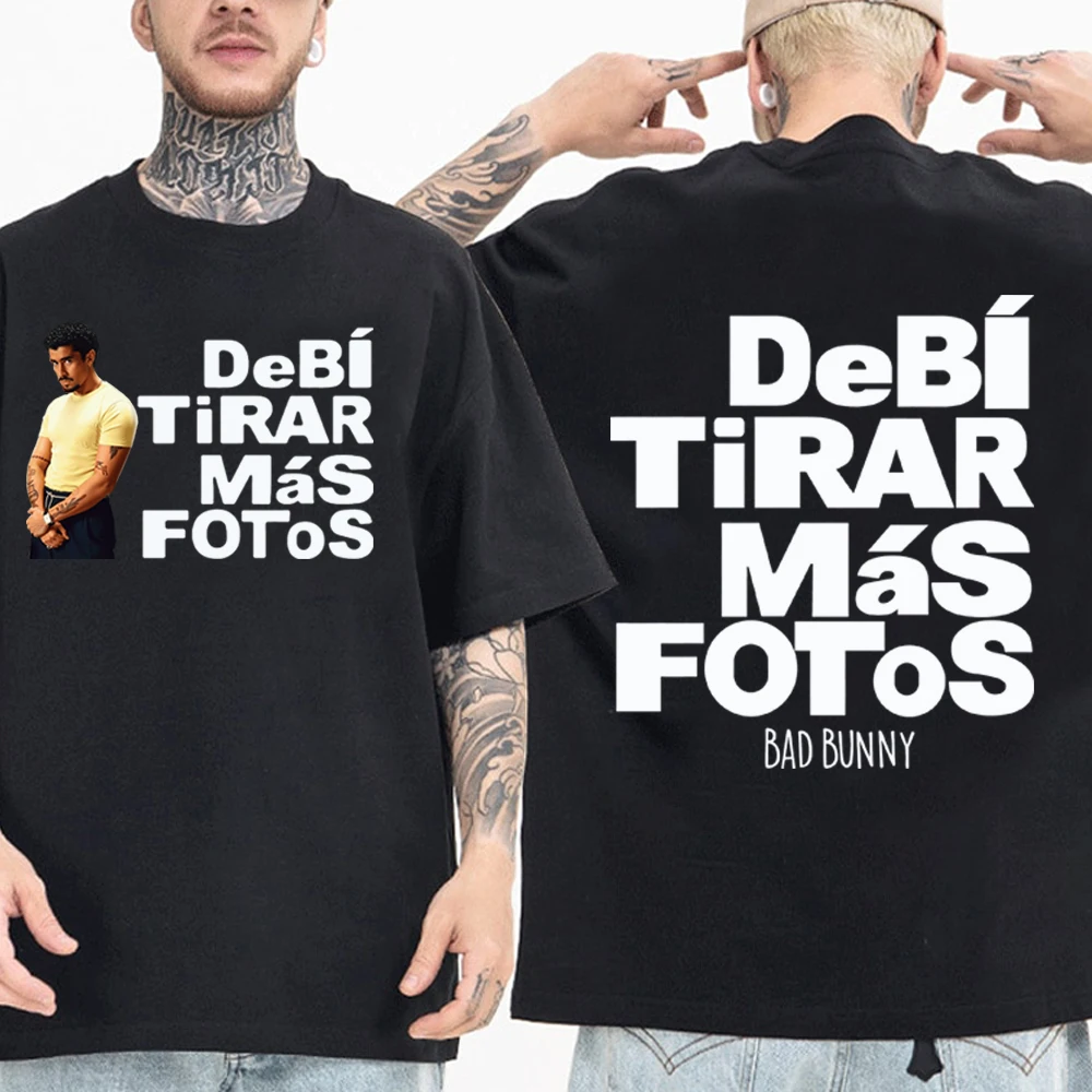 Футболка Bad Bunny Debi Tirar Mas Fotos для мужчин и женщин, повседневная рубашка в стиле Харадзюку с круглым вырезом и короткими рукавами