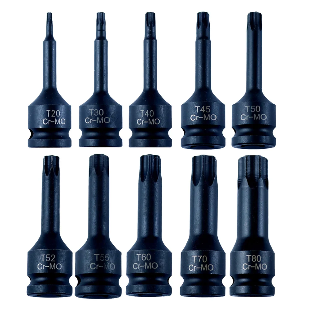 Фото Набор торцевых бит Адаптер для розеток Наборы головок T20-T80 Torx Star Bit 10 шт. Черный привод Хорошая прочность Шестигранная головка №5