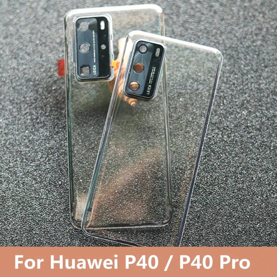 Прозрачная задняя крышка батарейного отсека для Huawei P40/P40 Pro, стеклянная задняя крышка с рамкой для объектива камеры, задняя крышка корпуса, запасная часть