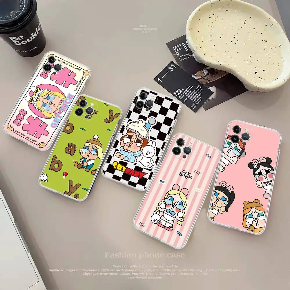 Милый силиконовый мягкий чехол для телефона с куклой C-Crybaby для Iphone 16, 15, 14, 13, 12, 11 Pro Mini XS MAX Plus X Cover
