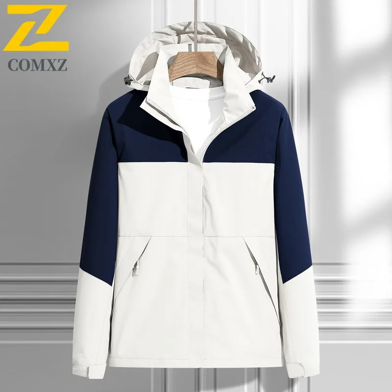 Фото COMXZ Мужская куртка Techwear 2025 Легкая ветрозащитная куртка для пешего туризма, путешествий, кемпинга, верховойдителя, осенняя свободная куртка с капюшоном №4