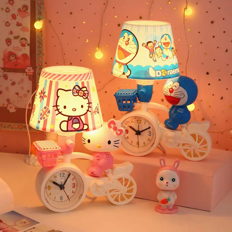 Фото Sanrio Kawaii аниме Hello Kitty модель мультфильм спальня для сна ночная версия прикроватная лампа будильник украшение детский подарок игрушки для девочек №2