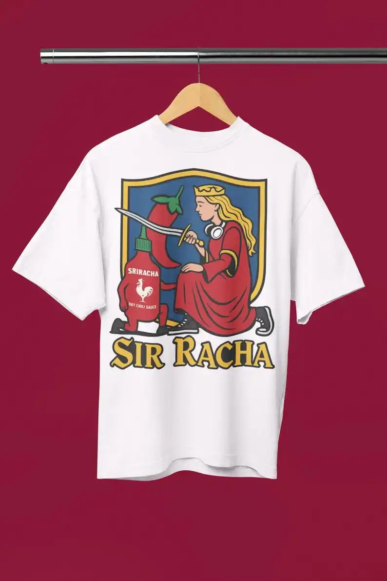 Футболка Sir Racha Sriracha, футболка средневекового искусства, фан-футболка Sriracha, ретро, средневековая рубашка, сук чили, юмор, забавные графические футболки