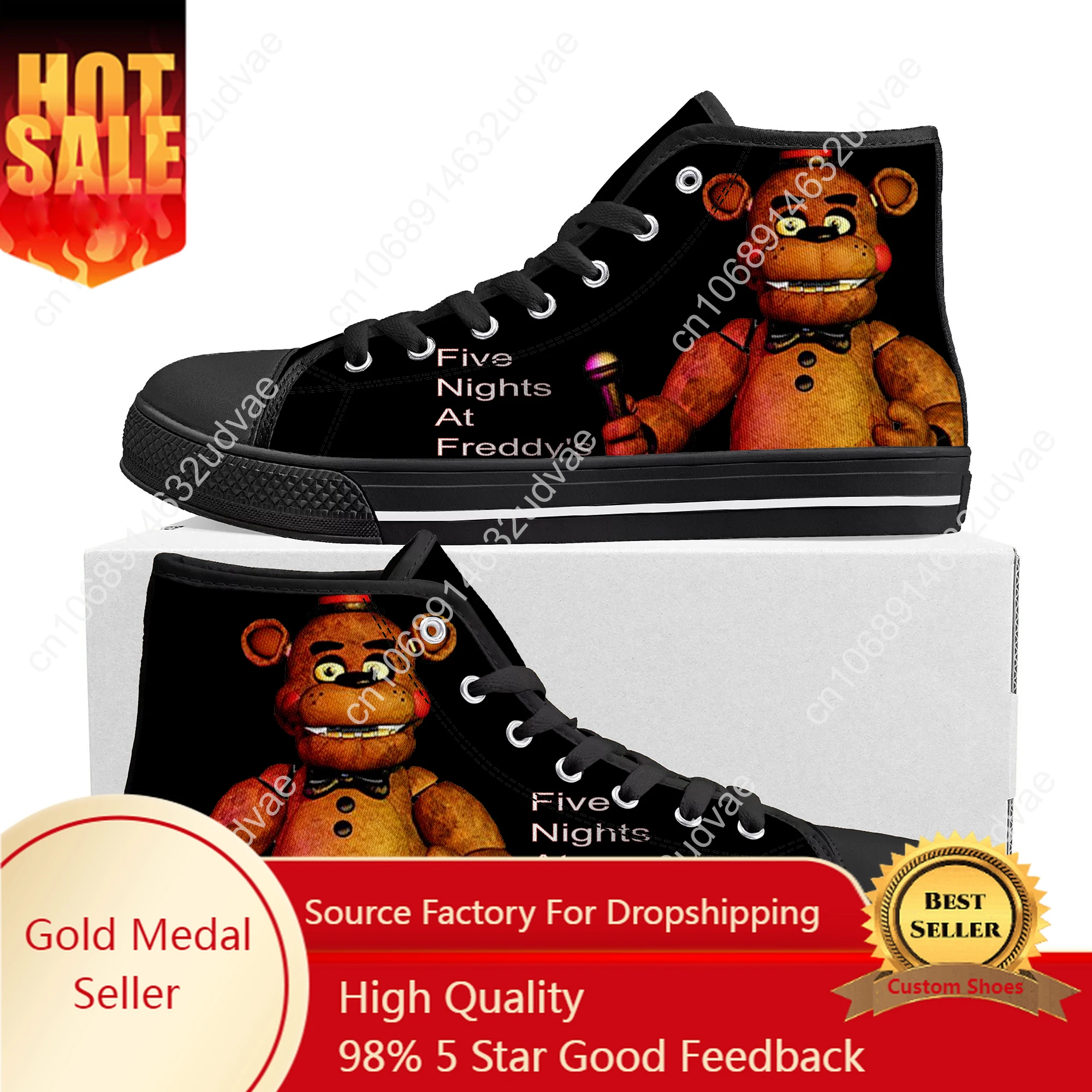 Кроссовки Fnaf Freddy мужские/женские высокие, парусиновые сникерсы с рисунком аниме в игре ночи, Мультяшные персонажи, обувь на заказ