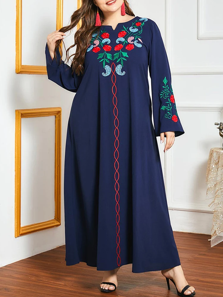 Фото Mia Muse Ramadan Essentials женские мусульманские платья Абая большого размера, удобные повседневные платья макси с вышивкой и длинными рукавами с круглым вырезом №3