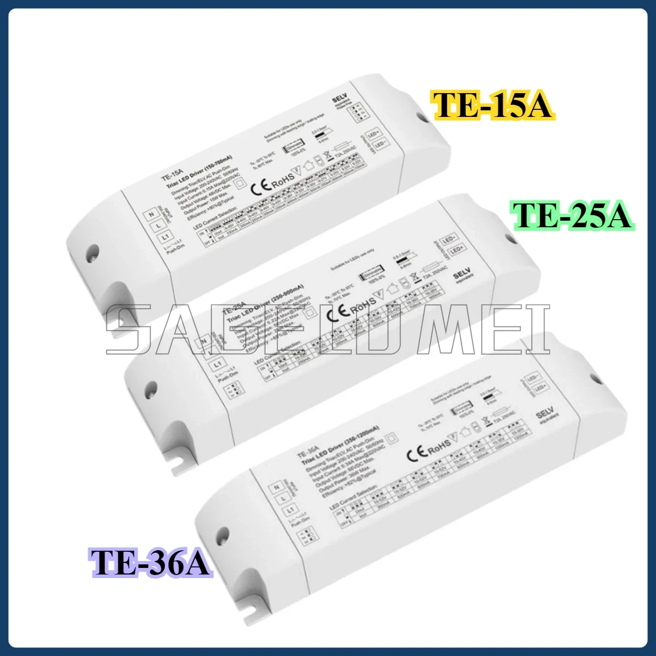 Фото Skydance TE-15A TE-25A TE-36A Симисторный светодиод с затемнением постоянного тока Симисторный драйвер с регулируемой яркостью 200-240 В Вход, выход 15-36 Вт 150-1200 мА №2