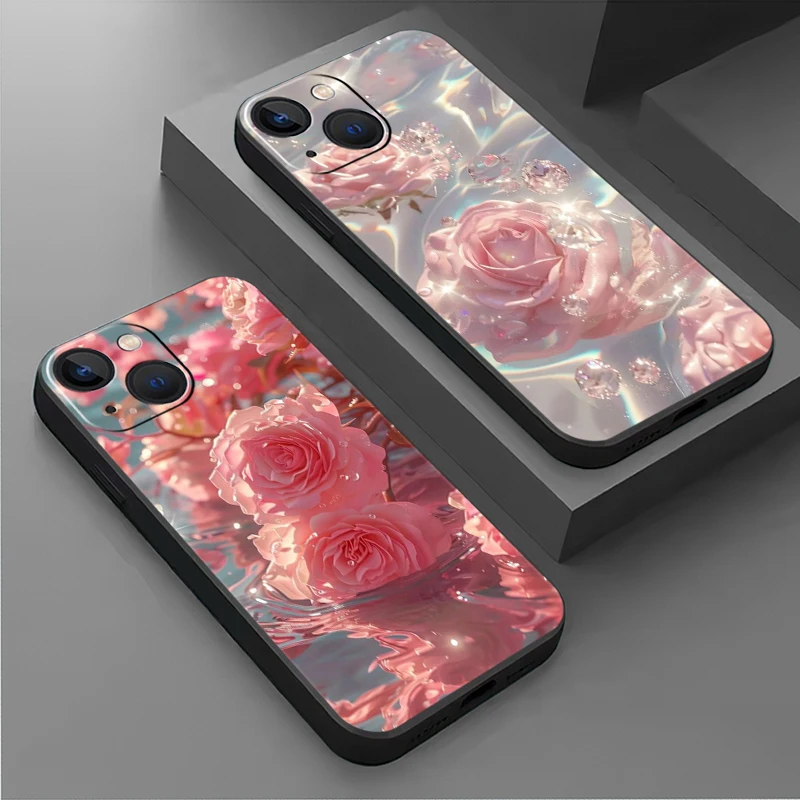 Чехол для Apple iPhone 15 14 11 13 12 Pro 7 X XR XS Max 6 8 Plus SE 2022 15Plus, мягкий чехол для телефона с цветами, розовый