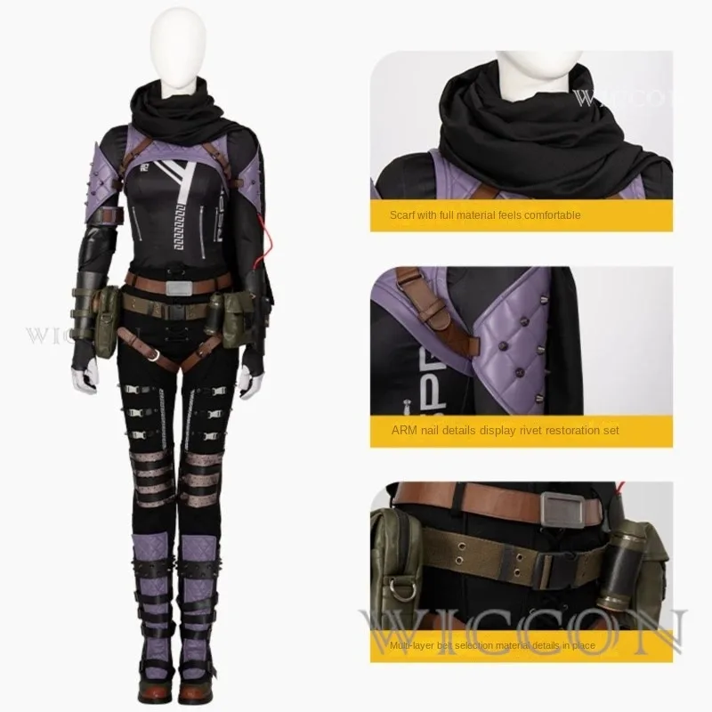 Фото CyGame Apex Wraith Косплей Костюм Renee Blasey Злая кожа с шарфом Боевой костюм с аксессуарами Хэллоуин Карнавальный наряд №3