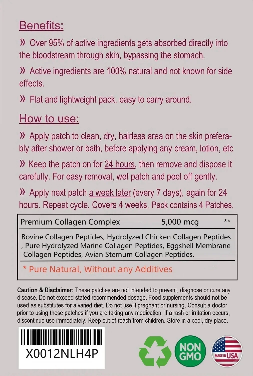 COLLAGEN PEPTIDES Типы I, II, III, V, X 5000 мкг Патчи Антивозрастные переплетные пластыри для кожи (art.: 3920cad681506) - 3920cad681506