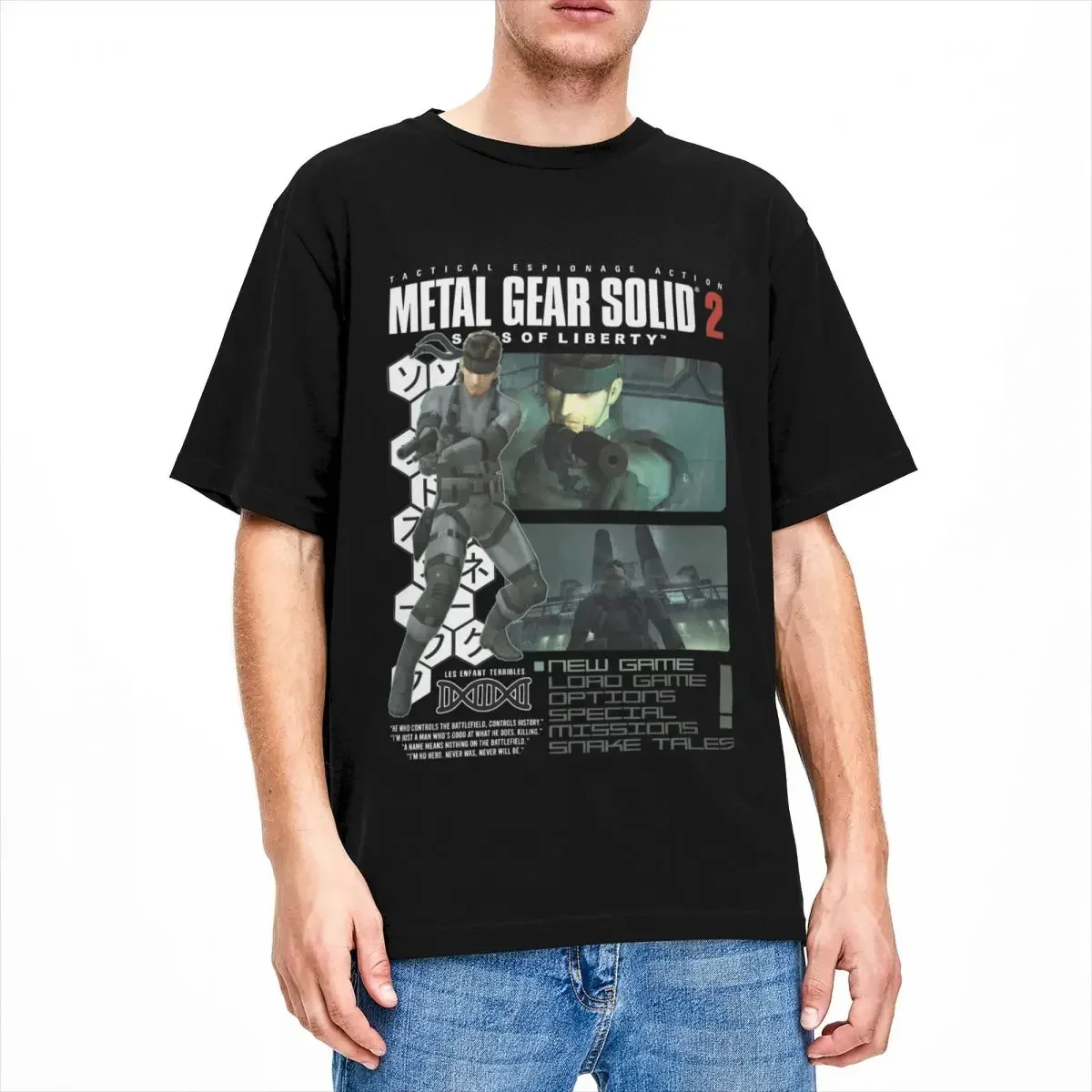 Однотонные футболки Snake Metal Gear Solid 2, мужские и женские винтажные футболки с круглым вырезом MGS2, одежда с короткими рукавами, идея подарка