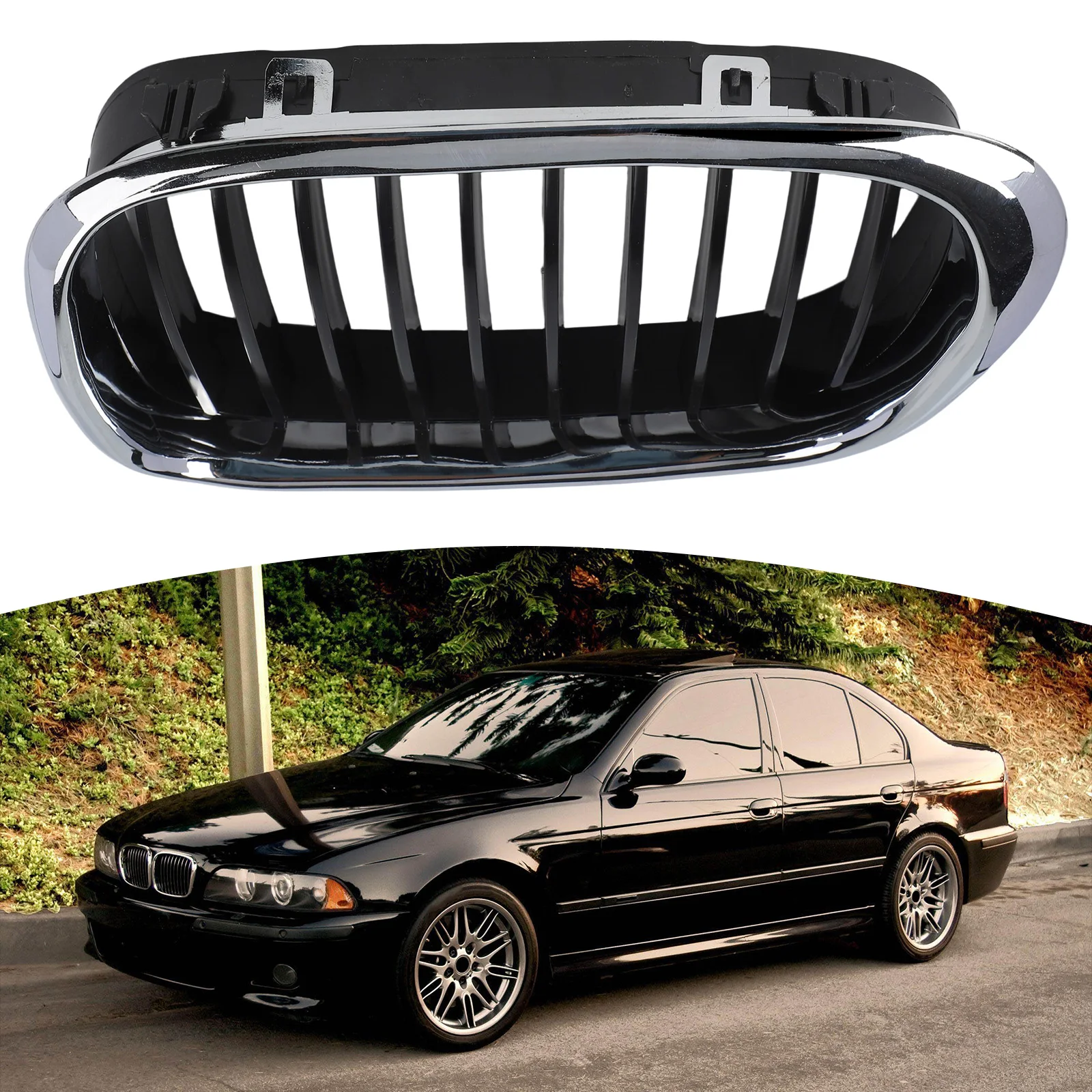 Передняя решетка для BMW E39 серии 1997 2003, хромированный черный дизайн, подходит для OEM-номеров деталей 51137005837 и 51137005838 (art.: 3920cf8e238ea) - 3920cf8e238ea