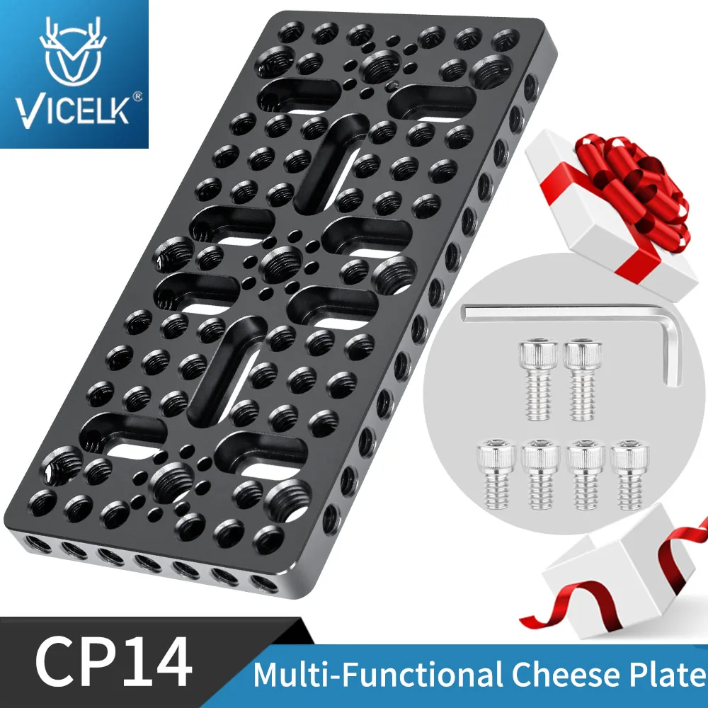 VICELK CP14 Сырная пластина, легко переключаемая монтажная пластина со встроенными отверстиями ARRI 1/4 дюйма и 3/8 дюйма для слайдера клетки камеры-штатива