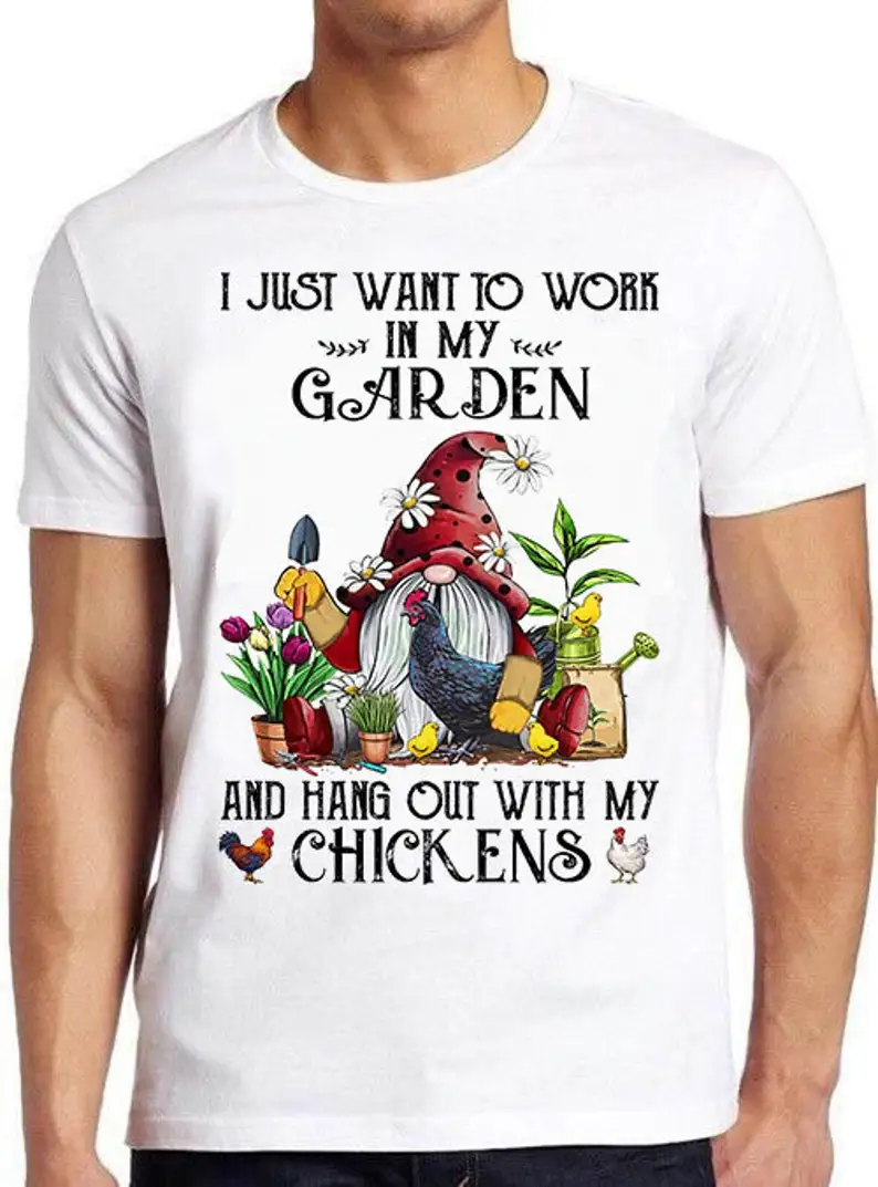 Gnome I Just Want To Work In My Garden Retro смешной геймер мультяшное аниме культовый мем музыкальный фильм подарок футболка 1175