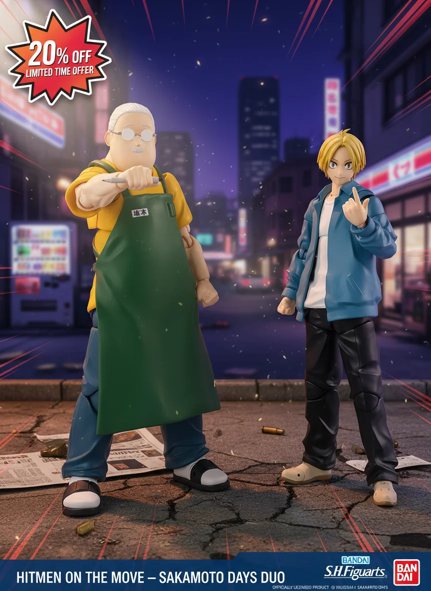 Bandai S.H.Figuarts Сакамото Таро и Шин Асакура SAKAMOTO DAYS Набор из 2 упаковок Аниме Фигурки с деталями для лица и рук Коллекторы