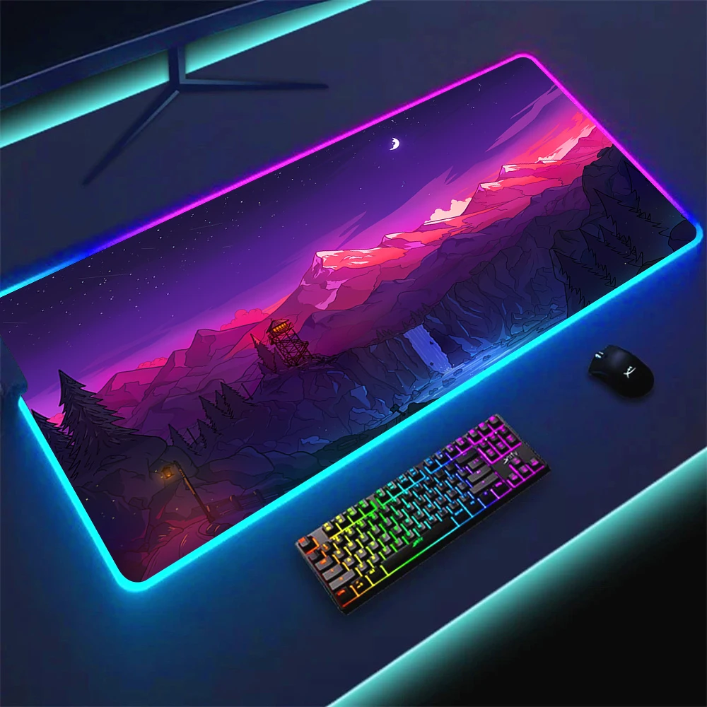 Нескользящий коврик для мыши Deep Forest Firewatch RGB, цветной светящийся коврик для мыши со светодиодной подсветкой, игровой коврик для ПК, геймера 900x400, большой настольный коврик