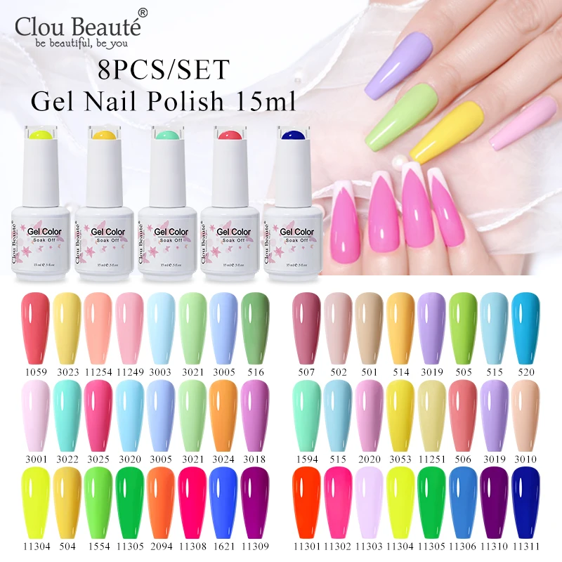 Clou Beaute 6/8 шт. 15 мл УФ-гель для ногтей Цветной набор лаков Летний красивый сахар Розовый Красный Неон Профессиональный маникюрный набор для дизайна ногтей Подарок
