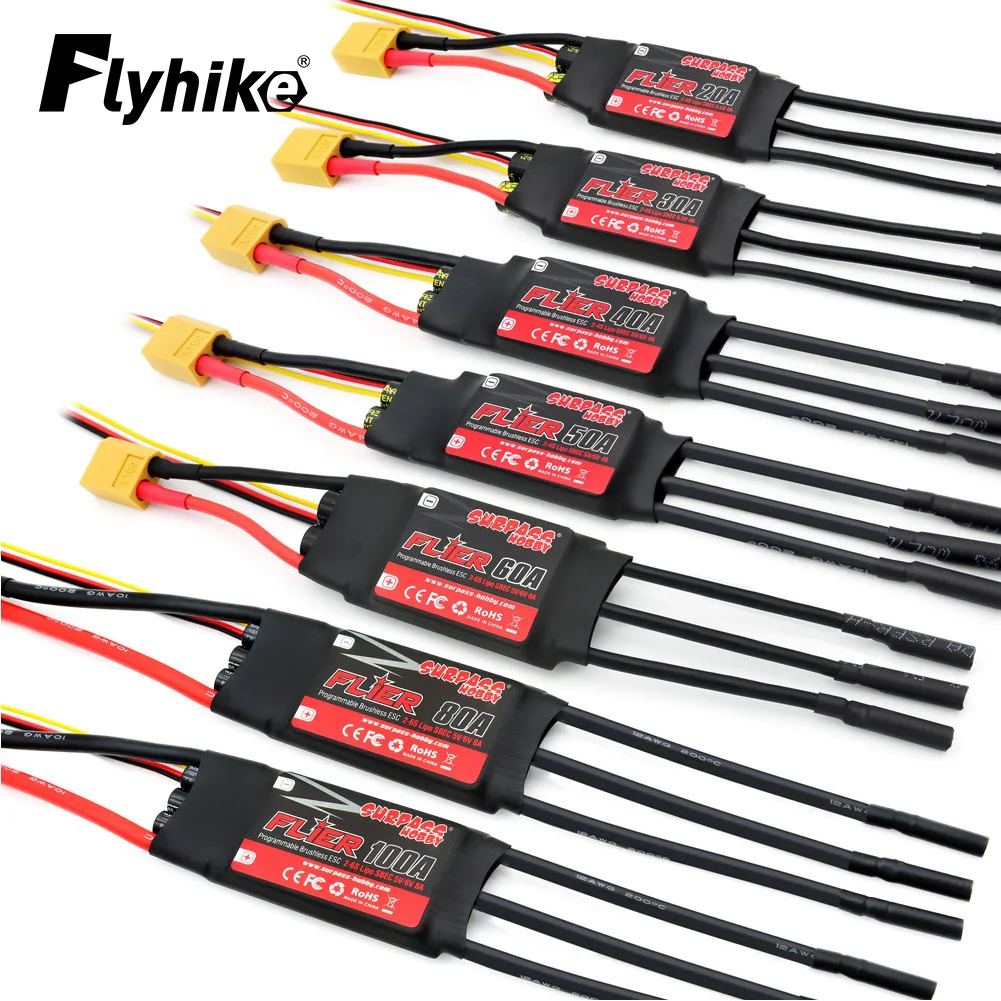 Контроллер скорости бесщеточный SURPASS HOBBY Flier 20A 30A 40A 50A 60A 80A 100A ESC с BEC 2-6S для РУ самолетов и вертолетов