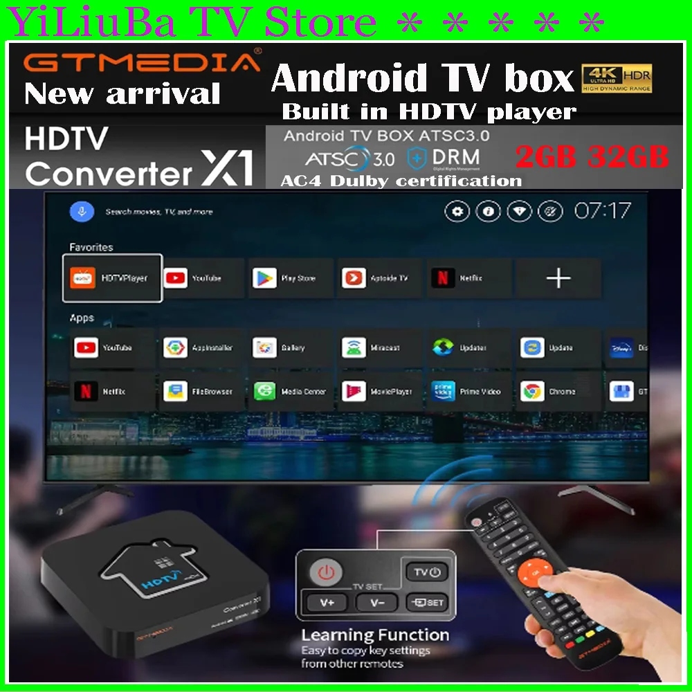 Подлинный] 2025 Новый конвертер GTMEDIA HDTV X1 ATSC3.0 4K HD TV BOX ATSC Smart Decoder Встроенный Wi-Fi BT 5.0 Горячий в США Канаду Мексике