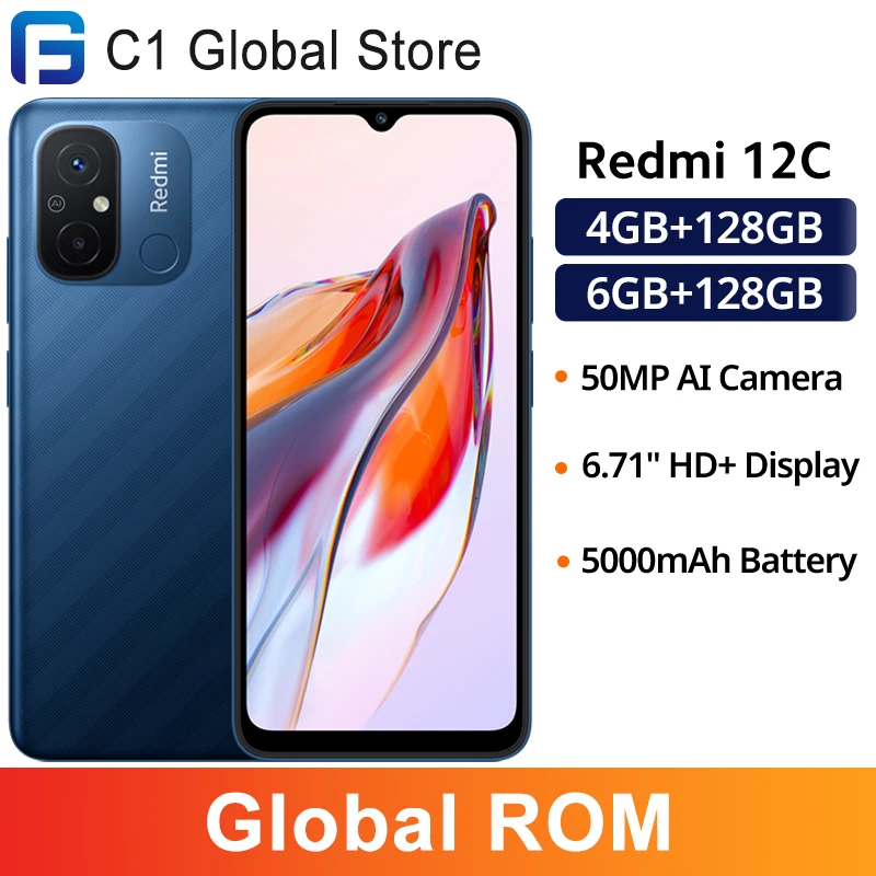 Xiaomi Redmi 12C Global ROM MTK Helio G85 Задний датчик отпечатков пальцев 6,71 Дисплей 5000 мАч Аккумулятор Смартфон 50MP AI Камера