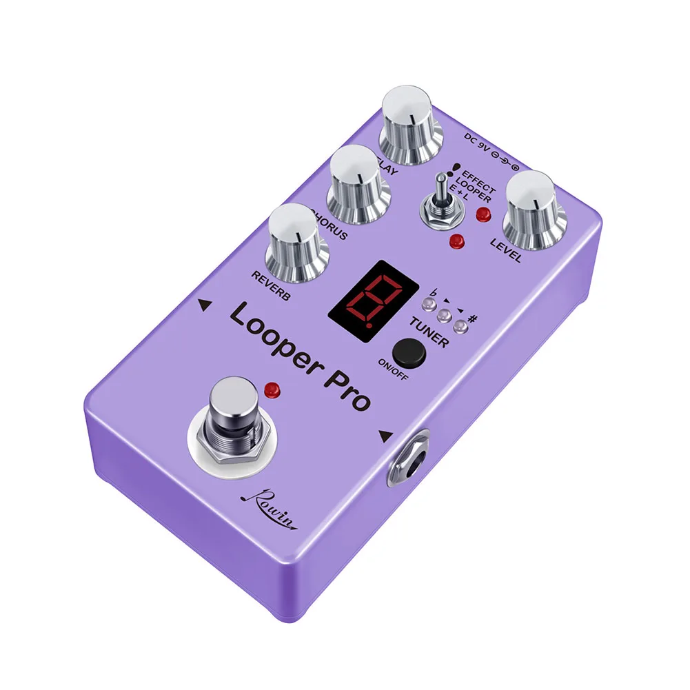 Фото Педаль ROWIN Looper Pro для гитары 40s, реверберация, задержка хора, тюнер, портативная и легкая №2
