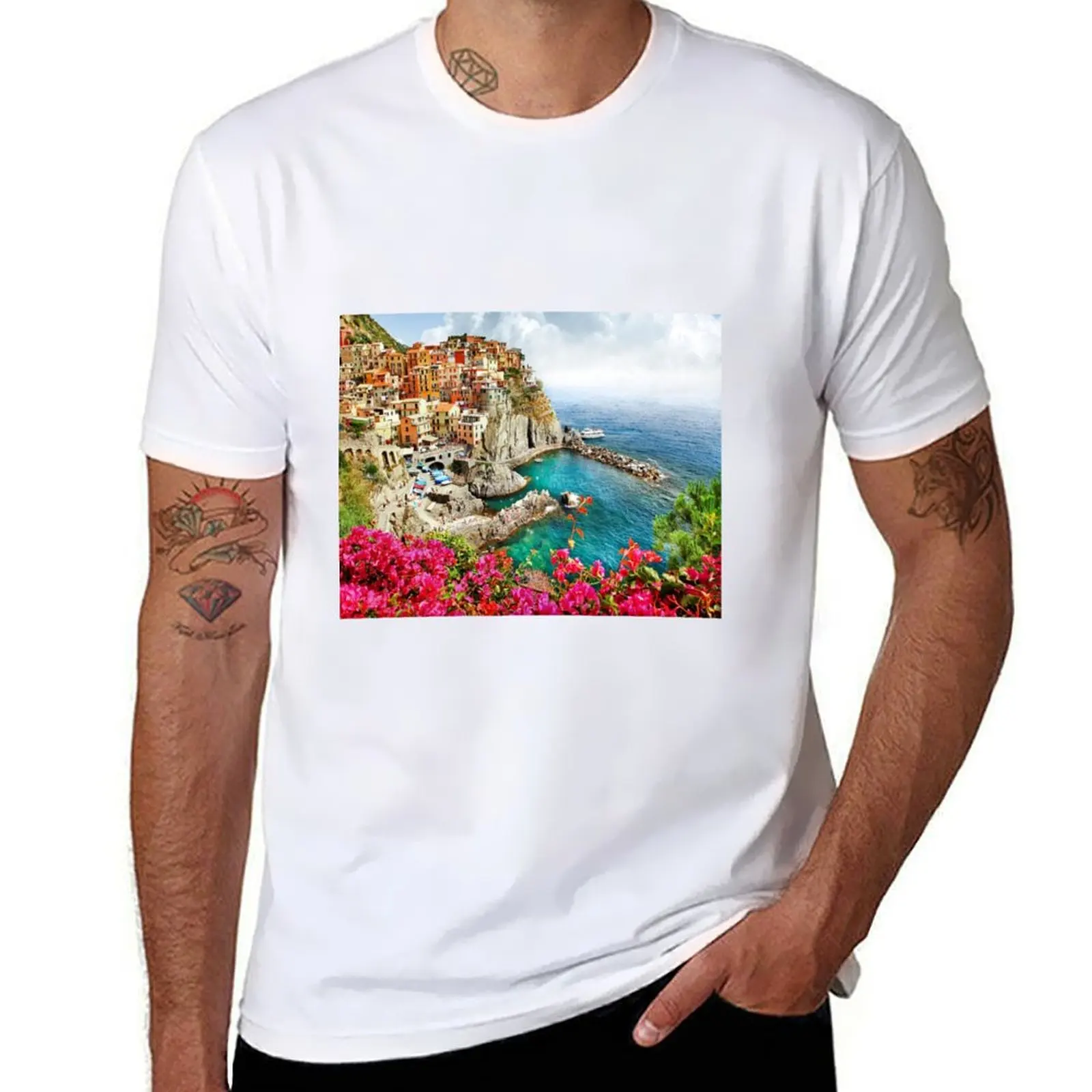 Cinque Terre-итальянская футболка, футболки для мужчин, забавная футболка с рисунком, персонализированная футболка