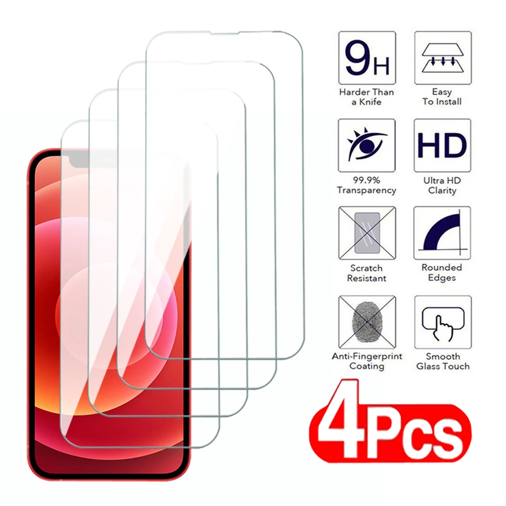 4 шт. прозрачное закаленное стекло для iPhone 7 8 11 12 Plus Pro Max Защитная пленка для экрана iPhone12 mini X XS XR Max SE 2020 Film