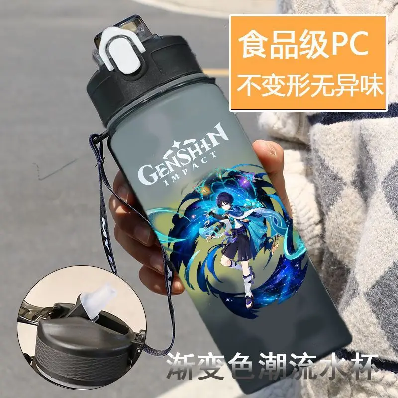 Аниме мультфильм Genshin Impact Zhongli Hu Tao спортивная чашка для воды Y2K летняя новая портативная пластиковая чашка для воды уличный анти-осенний чайник