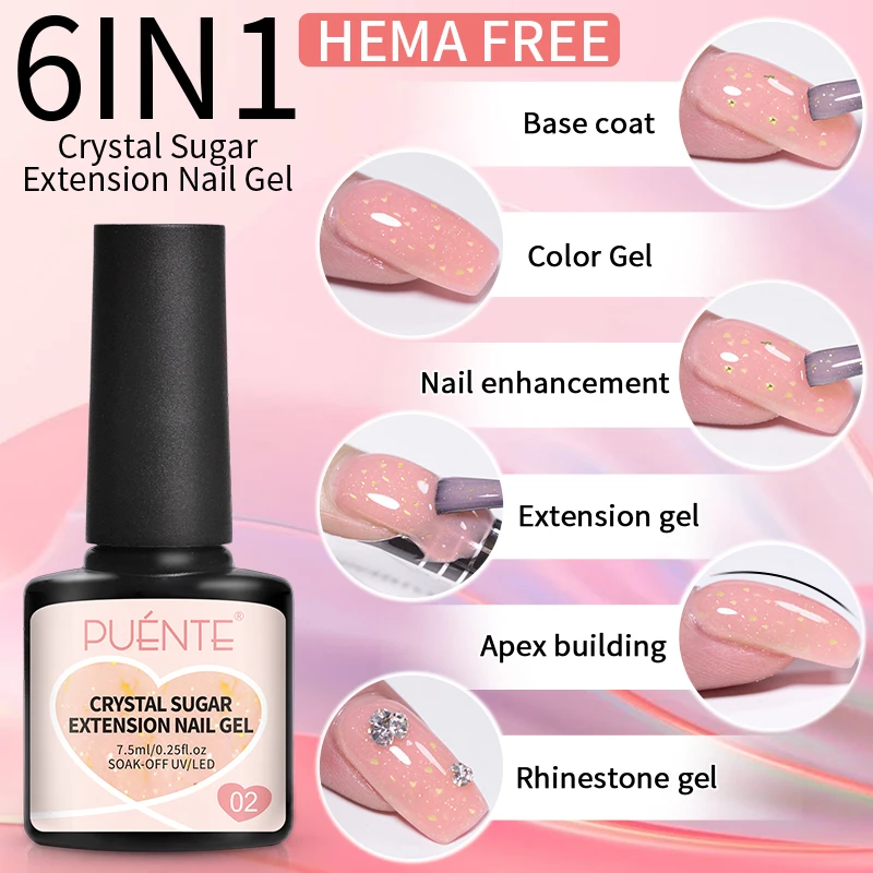 Фото PUENTE Hema Free Extension Гель-лак для ногтей Кристалл Сахар Цвета Блеск Блестки Строитель Гель для ногтей Полупостоянный УФ-лак для ногтей №3
