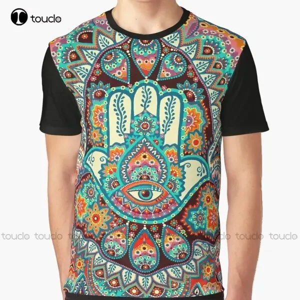 Футболка с рисунком Hamsa ручной работы на заказ для взрослых и подростков, унисекс, футболки с цифровой печатью, подарок на заказ, уличная одежда Xxs-5Xl